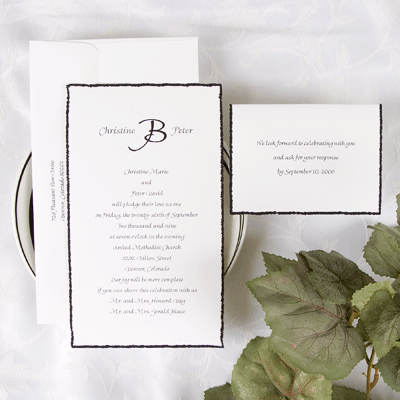 Wedding Invitations Blank Inside - Printable Kits - White Paper with Black torn deckle feather edge